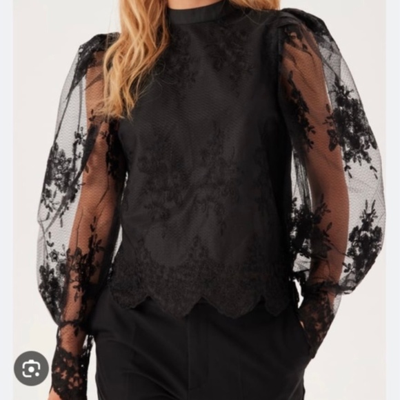 BNWT YAS Black Lace Blouse Size Large - Picture 2 of 12
